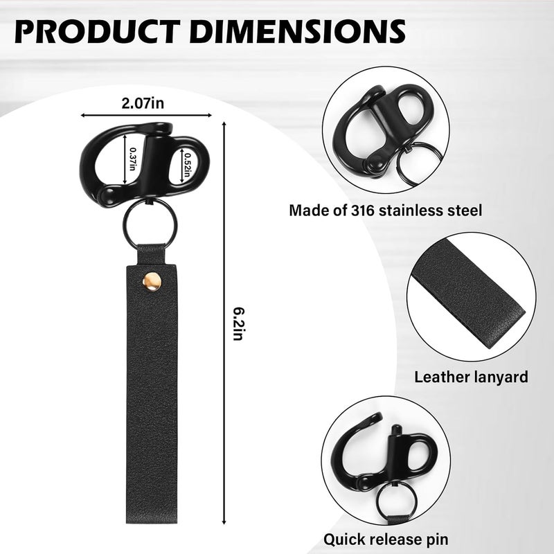 ETZ Store Quick Release Clip Shackle for SCBA Mask (2 Pack), Firefighter Accessories Tools, Quick Release Snap Shackle, Marine Grade 316 Stainless Steel Shackle for Rigging with Leather Handle (Black) - Image 2